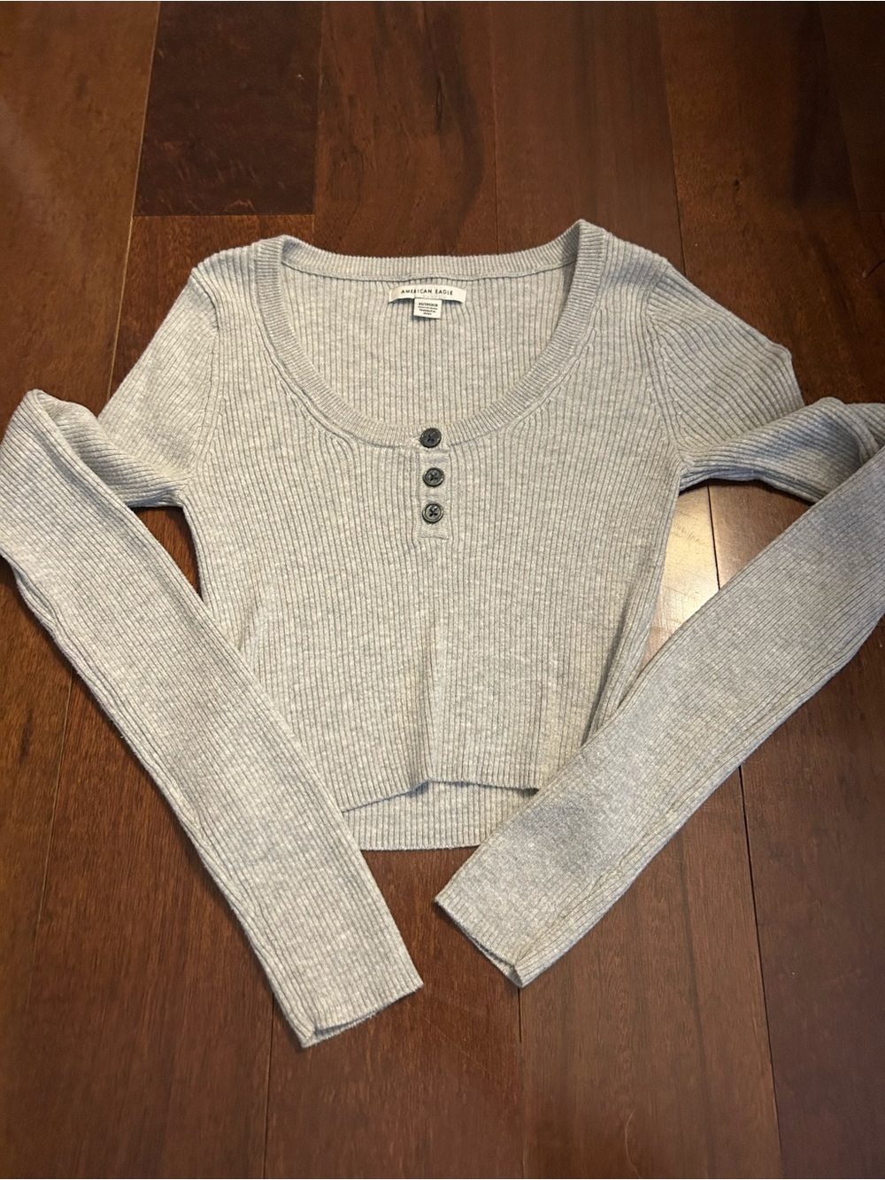 American Eagle Women’s Sz XS Preppy Y2K Ribbed Cropped Grey Ribbed Crop Top